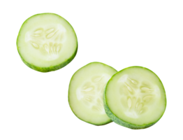 Top view set of fresh green cucumber slices in circle shape in stack isolated with clipping path in file format png