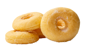 Side view of brown sugar glazed cinnamon donuts in stack isolated with clipping path in file format png