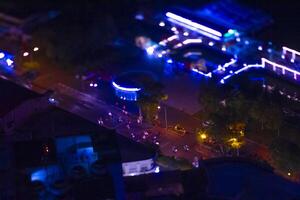A night miniature traffic jam in Ho Chi Minh Vietnam high angle tiltshift photo