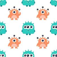 Seamless pattern with monsters on a white background. Children's background vector