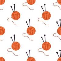 Seamless pattern with a knitting ball and knitting needles on a white background. vector