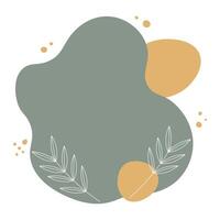 Abstract minimalist composition with flowing green and yellow shapes, elegantly decorated with thin contour leaves and scattered dots vector