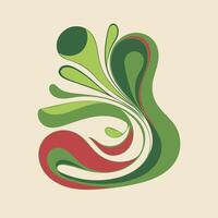 Abstract Floral Design with Green and Red Swirls. An abstract design featuring green and red swirls resembling a floral pattern. The design is minimal and uses bold colors. vector