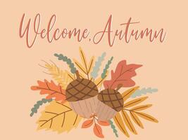 Horizontal card with phrase welcome autumn vector