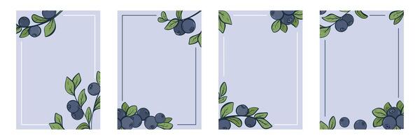 4 templates with juicy ripe blueberries vector