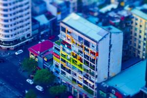 A dusk miniature apartment in Ho Chi Minh high angle titlshift photo