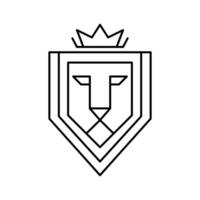 Lion logo with a crown or modern line icon. line art design with bold outline. Black and white Pixel Perfect minimalistic symbol isolate white background vector