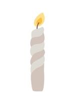 single clipart candle in color. Burning Christmas aesthetics candle. Hand drawn illustration. Single drawing isolated on white background. Element for design, print, sticker, card, decor, wrap vector