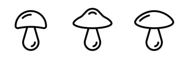 Three different mushroom icons in clean outline style. Illustration of fungi or food symbols. Editable stroke. vector