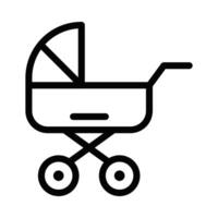 Icon of a black baby stroller, featuring a simple and minimalistic design for childcare or family themes. Editable stroke. vector