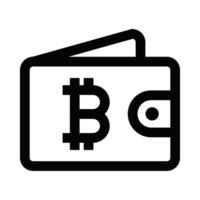 Minimalistic outline of a wallet with a Bitcoin symbol. Illustration representing cryptocurrency and digital payments. Editable stroke. vector