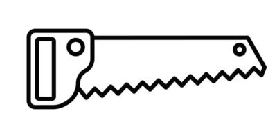 Minimalist black and white line icon of a handsaw, symbolizing carpentry, construction, and woodworking tools. Editable stroke. vector