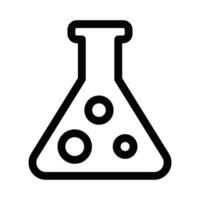 Black and white line icon of a chemical flask with bubbles, representing science, chemistry, and lab experiments. Editable stroke. vector