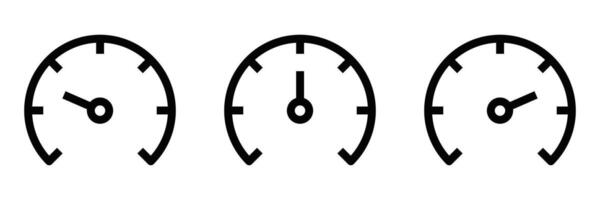Set of three speedometer icons in minimalist style, symbolizing performance, speed, and measurement. Editable stroke. vector