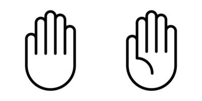Icon of a raised hand, representing a stop gesture, caution, or interaction, designed in a minimalistic black outline. Editable stroke. vector