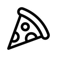 Minimalist black and white line icon of a pizza slice with toppings, representing fast food and Italian cuisine. Editable stroke. vector