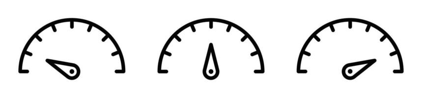 Set of three speedometer icons in minimalist style, symbolizing performance, speed, and measurement. Editable stroke. vector