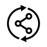 Icon of a circular network symbol with arrows and nodes, representing connection, synchronization, or data sharing. Editable stroke. vector