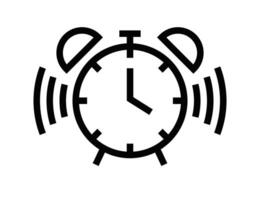 Icon of an alarm clock, representing time, wake up, and schedule themes. Simple black and white design. Editable stroke. vector