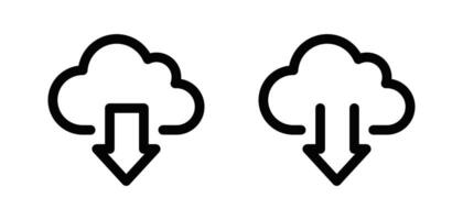 Icons of clouds with download arrows, representing cloud storage and downloading. Simple black and white design. Editable stroke. vector