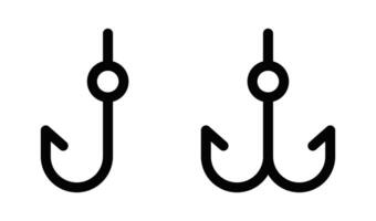 Icon of fishing hooks, symbolizing fishing, bait, and angling. Editable stroke. vector