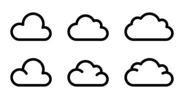 Icons of clouds, representing weather, nature, and sky themes. Simple black and white design. Editable stroke. vector