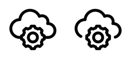 Icons of clouds with gears, representing cloud computing, settings, and technology themes. Simple black and white design. Editable stroke. vector