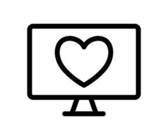 Icon of a monitor with a heart symbol, representing online dating, love, and technology. Editable stroke. vector