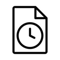 Icon of a document with a clock, representing time-sensitive or scheduled documents. Simple black and white design. Editable stroke. vector
