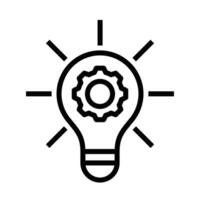 Icon of a lightbulb with a gear inside, symbolizing innovation and ideas. Simple black and white design. Editable stroke. vector
