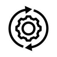 Icon of a gear with arrows, representing process and settings. Simple black and white design. Editable stroke. vector