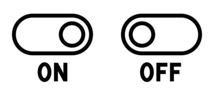 Icons of toggle switches labeled ON and OFF, representing control and settings. Simple black and white design. Editable stroke. vector