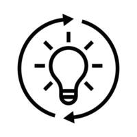 Icon of a light bulb surrounded by arrows, representing innovation, ideas, and creativity. Editable stroke. vector
