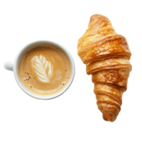 Coffee cup and fresh croissant top view transparent background png