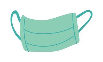 Flat illustration of a blue medical mask. The mask is depicted as a rectangle with rounded edges. It shows two rubber bands. Protection of the respiratory system from colds vector