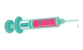 Creation of the concept of injection and vaccination. An isolated flat syringe filled with pink liquid before vaccination or injection with a illustration. Blue and pink colors, medicine vector