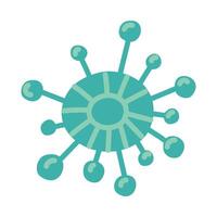 Flat illustration of a blue microbe, virus, bacterium highlighted on a white background. Virus is depicted as an illustration with a round body with spikes and circles. Isolated on a white vector