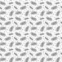 Seamless drawing with bacteria doodles. bacteria are depicted in different sizes and conditions. Round elongated elements with villi are assembled. The texture is in monochrome colors. Dynamic vector