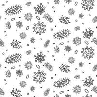Seamless pattern with doodle bacteria. Bacteria are depicted in different shapes and sizes using funny lines and patterns. pattern is made in monochrome style, creating a dynamic and fun design vector