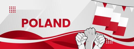 Poland National Day is celebrated with enthusiastic displays of the national flag and raised hands, showcasing national pride and unity. vector