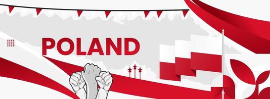 Poland National Day is marked by raised hands and the proud display of the national flag, celebrating with vibrant colors and patriotic spirit. vector