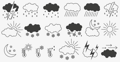 Linear icon set of weather conditions. Minimal weather conditions illustrations. vector
