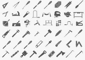 Tool for carpentry workshop. Collection of dark full icons of carpentry tools. vector
