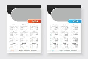 2025 one page calendar design template, Week starts on Sunday, Modern 12 months one page calendar. vector