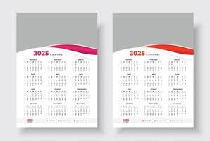 2025 One page wall calendar design template, Minimalist style calendar, Week starts on Sunday. vector