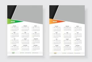 One page wall calendar for 2025, 2026. Week starts on Sunday. One page wall calendar template design. Minimalist style calendar. vector