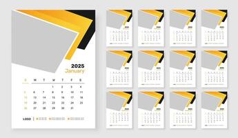 2025 Wall calendar template, corporate 12 month wall calendar 2025 schedule, week starts on Sunday, Simple vertical calendar design template. vector