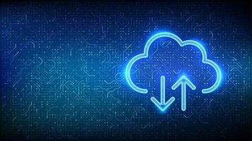 Cloud icon. Secure Cloud Storage. Cloud computing service. Database storage, Data center. Transfer data. Upload download app. Circuit board pattern. PCB printed circuit texture. vector