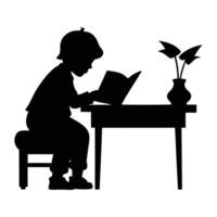 silhouette of a child reading a book vector