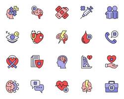 set of healthcare and mental health icon illustration isolated on white background vector